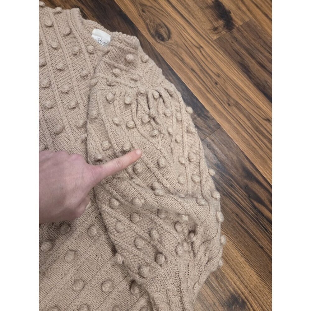 Chicwish Bobble Knit Sweater Womens Beige Textured Pom Pom Balloon Sleeve - Picture 12 of 14